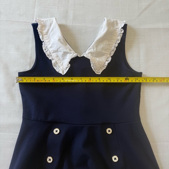 Janie and Jack Navy Blue and White Ruffle Collar Ponte Dress Girls Size 12 - Picture 6 of 7